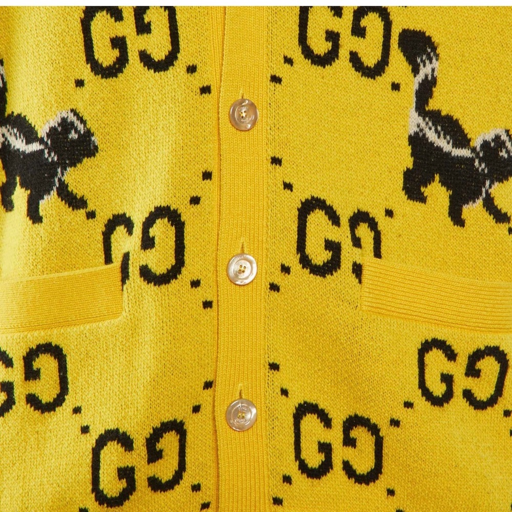 Gucci Knitwear yellow wool sweater with skunk and GG print very good condition - Picture 3 of 5